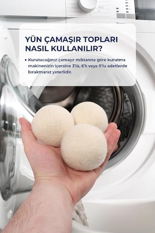 Mucit Home 3 Adet Yün Kurutma Topu Kurutma Makinesi Için Doğal Yumuşatıcı Çamaşır Kurutma Topları Beyaz