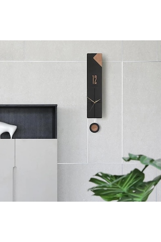 Cajuart Modern Uzun Ahşap Siyah Düz Çizgili Sarkaçlı Duvar Saati