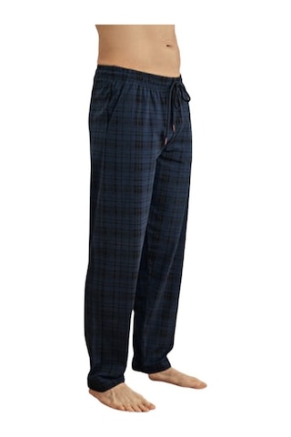 Ince Tek Alt Çok Rahat Ekoseli Pamuk Pijama İndigo