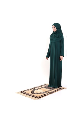 Tek Parça Pratik Başörtülü Robalı Namaz Elbisesi 8015 Yeşil 001