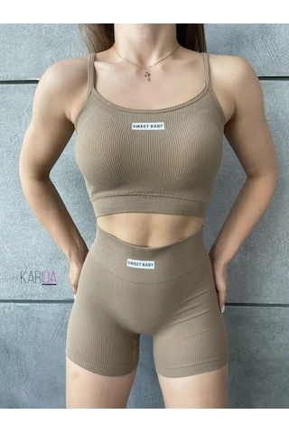 Karidani Fitness İçin Sütyen Üst Ve Şort Spor Takımı 167950319 Açık Bej