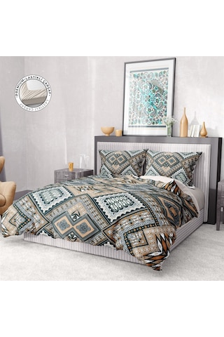 Monohome Premium Luxury Çift Kişilik Nevresim Takımı 3d Pamuk Saten Otantik-1569 - Lastikli Çok Renkli