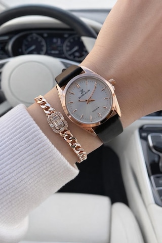 Daniel Klein Deri Kordonlu 2 Yıl Garantili 3 Atm Suya Dayanıklı Kadın Kol Saati+bileklik Bd.14274.2 Rose Gold