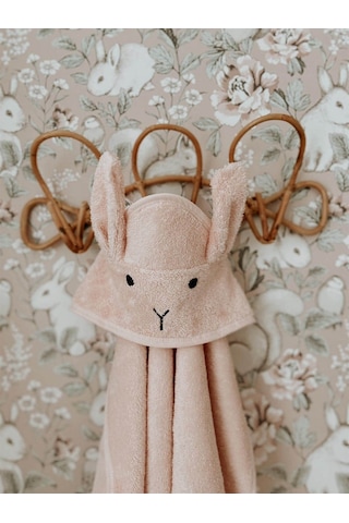 Cigit Kulaklı Tavşan Nakışlı Bebek Banyo Havlusu 75x75 Cm Pudra Pembe 75 x 75