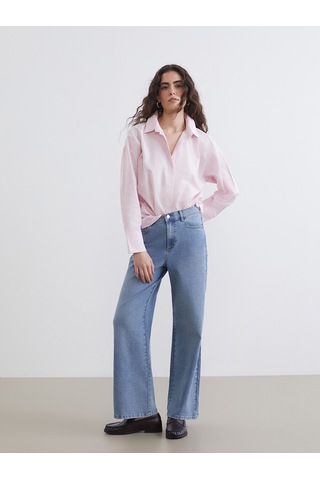 Lcw Vision Pembe Çizgili Oversize Oxford Kadın Gömlek