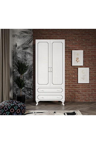 Stil 2 Kapaklı 2 Çekmeceli Modern Gardırop, Elbise Dolabı