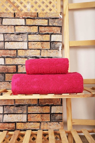 Mira Home 2 Parça Jakarlı Banyo Havlu Takımı Doku Desen Fuşya Diğer