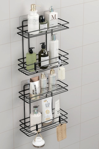 Zabata Ömür Boyu Paslanmaz Yapışkanlı 4 Katlı Banyo Rafı Duş Şampuanlık Duvar Düzenleyici Organizer Siyah Siyah