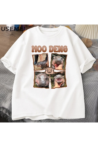 Tarzsokak Moo Deng Rap T Shirt Seviyorum Moo Deng Komik Bebek Hippo Sevgilisi T-shirt Rahat Pamuk Erkek 3035 Beyaz