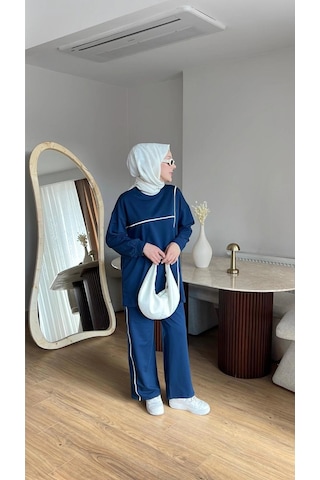 Olivia Kadın Mevsimlik Penye Alt Üst Spor Ve Rahat Tesettür İkili Takım Lacivert