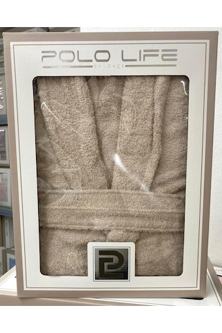 Polo Life Kutulu %100 Pamuk Tek Bornoz Şalyaka-bej Xxl Beden Bej