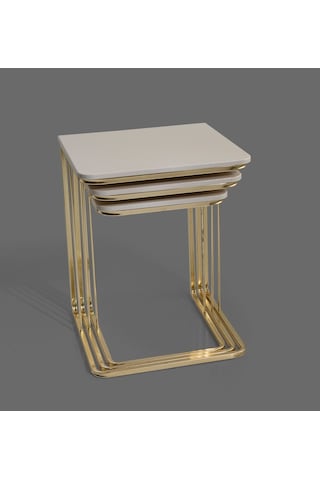 Gold 3 Lü Amor Zigon Sehpa - Orta Sehpa - Yan Sehpa - Krem