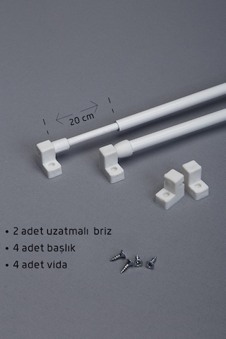 80 - 100 Cm Ayarlanabilir Briz Çubuğu 2 Adet Alüminyum Perde Borusu 4 Adet Başlık 80-100 Cm Beyaz