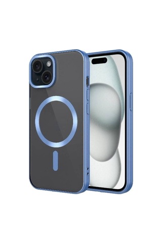 Apple Uyumlu iPhone 15 Plus Kılıf Mat Tasarımlı M-safe Wireless Şarj Özellikli Zore Mat Setro Kapak Sierra Mavi