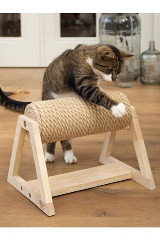 Modern Ahşap Kedi Tırmalama Oyuncağı - Döner Silindir