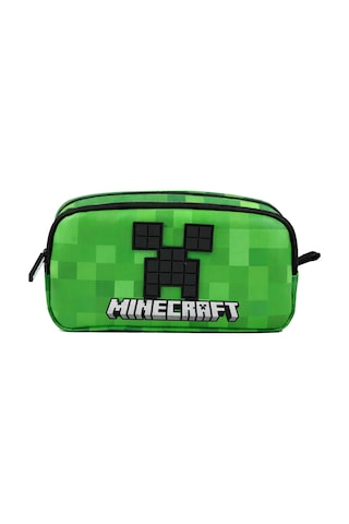 Minecraft İki Gözlü Erkek Çocuk Minecraft Kabartmalı Siyah - Yeşil Okul Kalem Çantası/kalemlik - 26612 Çok Renkli