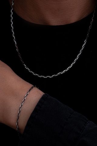 Erkek Gümüş Kolye Bileklik Set - 925 Ayar Oksitli Forse Zincir Gümüş Kolye Bileklik Set