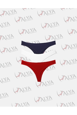 Alya Underwear Kadın Pamuklu Tanga Külot - String Iç Çamaşırı Lacivert, Kırmızı, Ekru - 3 Adet Çok Renkli T02