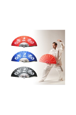 Symbee Stainless Steel Çerçeveli Nylon Kumaşlı Katlanabilir 35cm Tai Chi Spor Dans Gösteri Fani Siyah