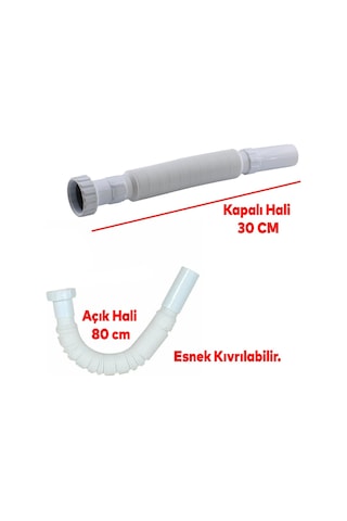 Elallar Körüklü Lavabo Banyo Taşı Sifon Gider Borusu Akordiyon Plastik Koku Giderici Savar 80 Cm