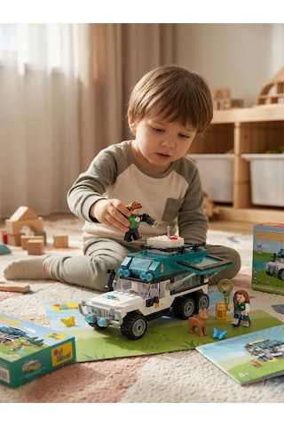 Ogi Mogi Toys Eğitici Bloklar Işıklı Mavi Karavan 298 Parça,  Yapı Seti