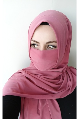 Kadın Maskeli Geçmeli Hazır Şal Gülkurusu Gül Kurusu