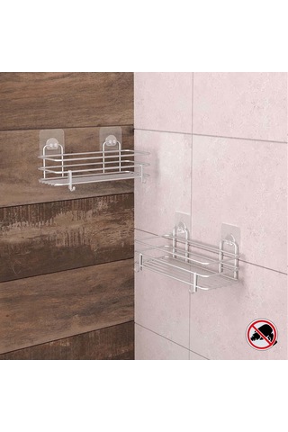 Teknotel Yapışkanlı Kancalı 2 Adet Banyo Rafı Silver St217H Gümüş