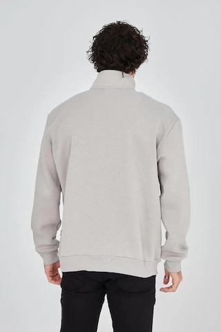 Erkek Yarım Fermuarlı Baskılı 3 İplik Pamuklu Sweatshirt - Boyalı Gri Gri