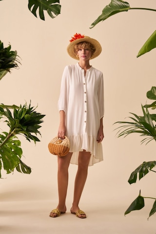 Düğmeli Mini Elbise Beyaz