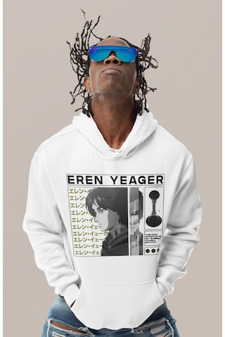 Sevbano Tasarım Eren Yeager Baskılı Unisex Oversize Attack On Titan Anime beyaz