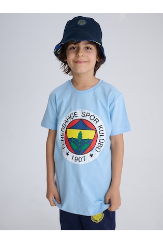 Fenerium Fenerbahçe Lisanslı Lazer Baskılı Renkli Logo Sıfır Yaka Çocuk T-shirt Mavi