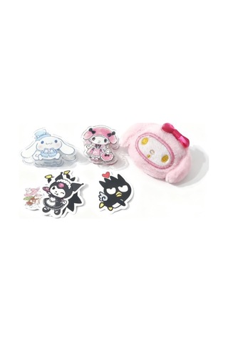 My Melody Desenli Çok Bölmeli Kalemlik - Peluş Broş-sticker-klips Hediyeli Pembe
