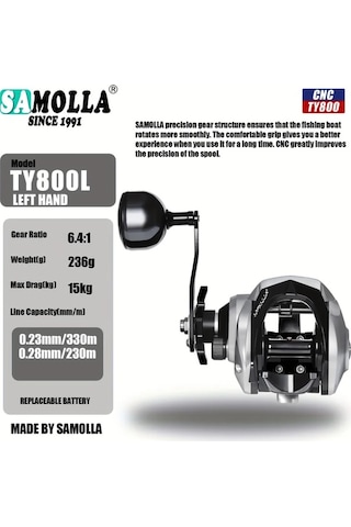 Motion003 Sol El Samolla 1 Adet Baitcasting Makara 64:1 Disli Orani 15kg Maksimum Surukleme Gucu Metal Taban