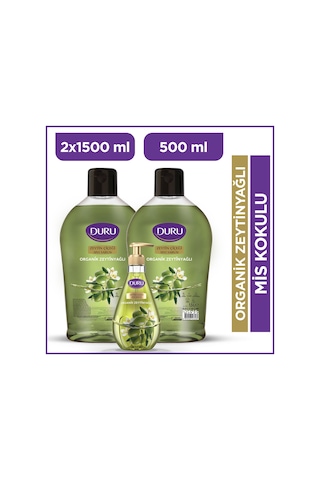 Duru Organik Zeytinyağlı Zeytin Çiçeği Sıvı Sabun 2 x 1500 ML + 500 ML