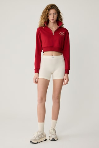 Urban Beat Helena Kadın Dik Yakalı Fermuarlı Küçük Baskı Motifli Crop Kırmızı Sweatshirt Kırmızı