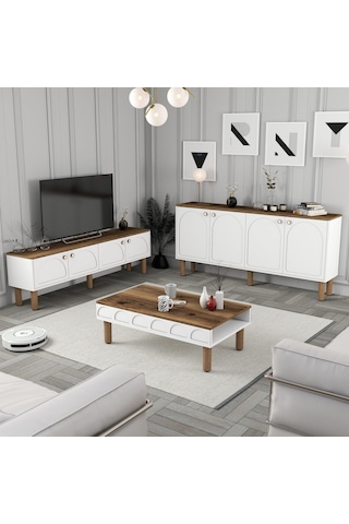Bohem 3 Lü Salon Takımı - Beyaz Beyaz