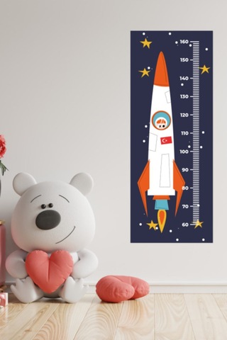Çocuk Odası Uzay Roketi Temalı Boy Ölçme Cetveli Duvar Sticker