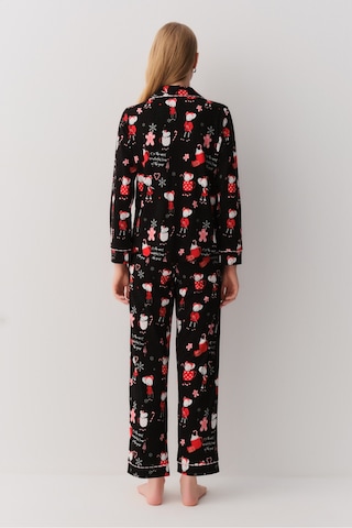 SUWEN Lulusu Gömlek Yaka Pijama Takımı Siyah