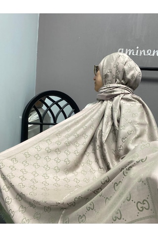 Modakaşmir G Desen Kaşmir İpek Şal Vizon Yeşil Renk Koyu Vizon