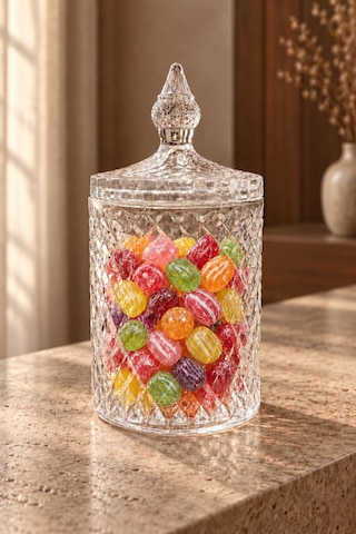 Cam Şekerlik Kapaklı Baklava Desenli Bayram Şekerliği Lokumluk Çikolatalık 19 Cm Şeffaf