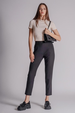 Braccas Kadın Yandan Cepli Arka Cep Fleto Beli Lastikli Ve Pilili Slim Fit Pantolon Siyah Siyah