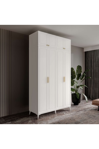 Guneystore Milas Gold 4 Kapaklı %100 Mdf Ayaklı Yüklüklü Gardırop