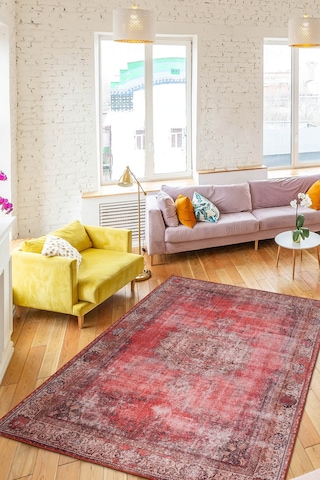 Artloop Blues Şönil Vintage Desenli Dokuma Taban Dekoratif Kırmızı Salon, Mutfak Halısı Al 119 Artloop Blues Şönil Vintage Desenli Dokuma Taban Dekoratif Kırmızı Salon, Mutfak Halısı Al 119