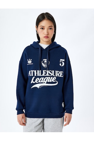 Koton Kapüşonlu Kolej Baskılı Oversize Sweatshirt Lacivert 5wal10807ık Lacivert