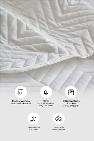 Evlen Home Ross %100 Pamuk Yatak Örtüsü Pike Takımı Çift Kişilik Kapitone Çizgili Günlük Yıkanabilir Beyaz