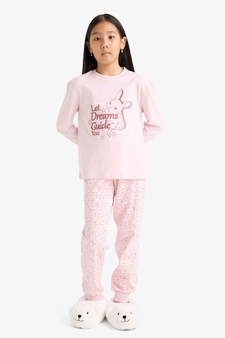 Defacto Kız Çocuk Regular Fit 2li Pijama Takımı Baskılı Uzun Kollu Üst Desenli Uzun Alt F6215a825wnpn688 Pembe