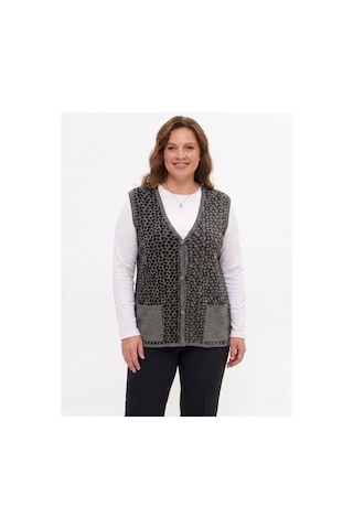Onno Style Women Çelik Örgü Klasik Leopar Desen Triko Yelek Gri