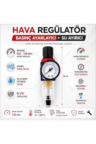 Afr2000 Kompresör Hava Filtre Regülatörü Su Ayırıcı Şartlandırıcı Basınç Ayarlayıcı Saatli Set