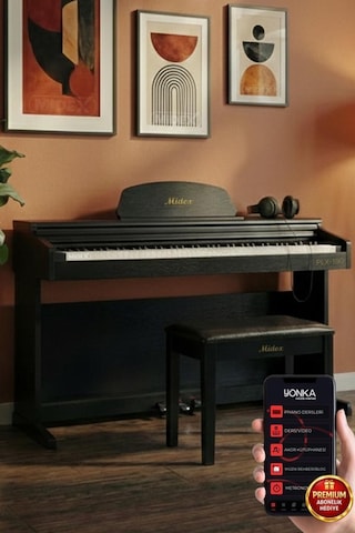 Midex PLX-190BK 88 Tuşlu Siyah Tuş Hassasiyetli Çekiç Aksiyonlu Piyano