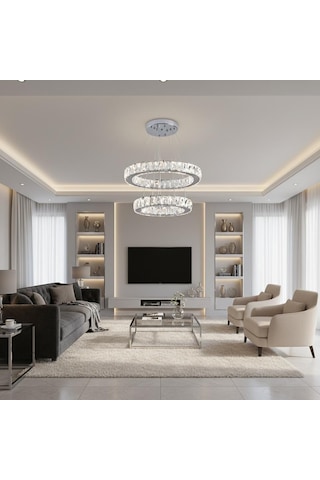 Kristal 2 Katlı Uzaktan Kumandalı 20-30 Cm Avize Krom